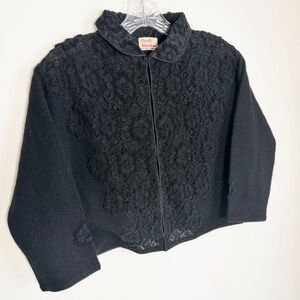 Vintage 1950’s Hand Beaded in Hong Kong Knit Evening Jacket with Floral Motif